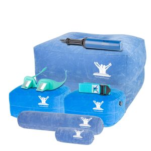 Posture Therapy Committed Travel Inflatable Package: Large & TWO Small Blocks, Long & Short Rolls, Pump, Aqua Strap/Yoga Belt and Aqua Prism Glasses